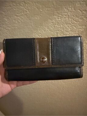 Coach Black Wallet with Brown Accent Continental Style